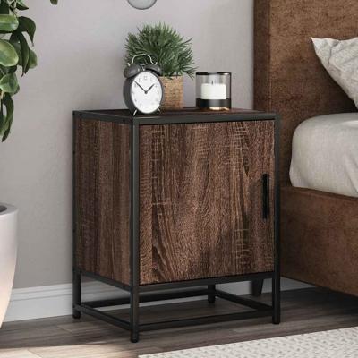 Nachtkastjes 2 st 40x31x50cm bewerkt hout en metaal bruin eiken