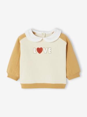 Meisjes sweater met Claudine kraag okergeel