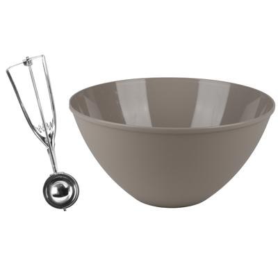 Oliebollen bakken set - Beslagkom beige - kunststof - met ijsbollen lepel 23 cm