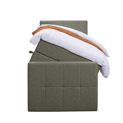 Leen Bakker - Boxspring Met Opbergruimte En Voetbord Liv Geblokt - 90x200cm - Stof - Groen