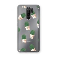 Cactusprint roze: Xiaomi Redmi 9 Transparant Hoesje