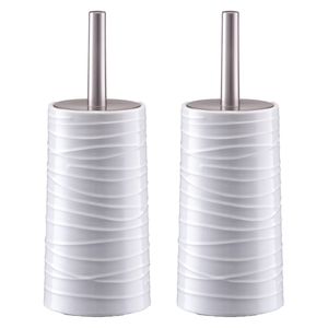 2x Stuks WC/Toiletborstel houder - wit - keramiek - D11 x 32 cm - wave relief - Toiletborstels