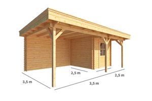 Blokhut met overkapping Lisa 600 cm bij 250 cm diep Plat dak - Warentuin Collection
