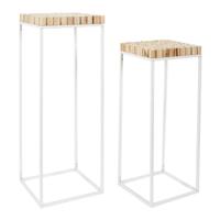 Home Deco Factory Bijzettafel - 2x stuks - wit - hout/metaal - H90/H75 cm