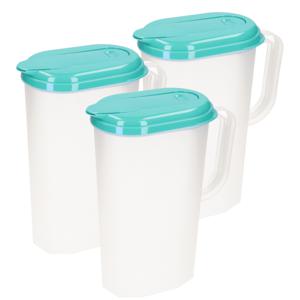 3x stuks waterkan/sapkan transparant/turquoise met deksel 2 liter kunststof