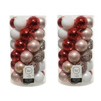 74x stuks kunststof kerstballen lichtroze(blush)/rood/wit 6 cm mat/glans/glitter - Kerstbal - thumbnail
