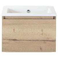 Frozen Badmeubelset 60 cm - Greeplijst in Kleur - Natuur Eiken - Keramische Wastafel Wit Zonder Kraangat