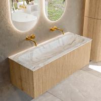 Badmeubel Mondiaz Kurve-Dlux | 120 cm | Meubelkleur Oak | Wastafelkleur Glace | Solid surface | Midden spoelbak | Zonder kraangat(en)