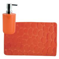 MSV badkamer droogloop mat/tapijt Kiezel - 50 x 80 cm - zelfde kleur zeeppompje - oranje