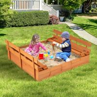 Kinderzandbak voor Buiten 125 × 118 × 42,5 CM - met Opklapbare Bankjes en Beschermmat voor Zand 18 Maanden + Kinderzandbak voor Buiten 125 × 118 × 42,5 CM - met Opklapbare Bankjes en Beschermmat voor Zand 18 Maanden +