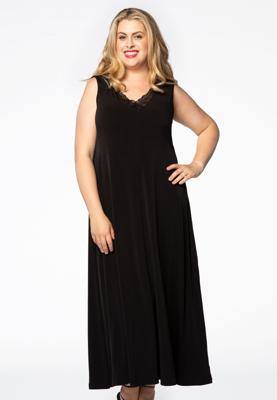 Yoek Maxi jurk met kant | Zwart | Maat 38/40