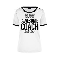 This is what an awesome coach looks like wit/zwart ringer cadeau t-shirt voor dames - thumbnail