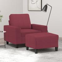 Fauteuil met voetenbank 60 cm stof wijnrood