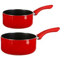 Steelpannen - Voor inductie - Set 2x - Dia 16 en 18 cm - rood