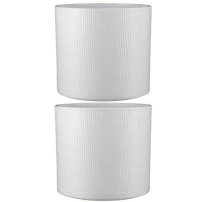 Mica Decorations Bloempot - 2x stuks - wit - relief - keramiek - D26 x H28 cm - plantenpotten binnen