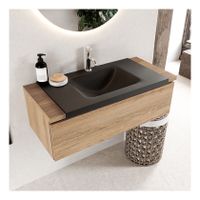 Mondiaz Bukla 100cm badmeubel onderkast kleur washed oak 1 lade met wastafel midden 1 kraangat kleur urban