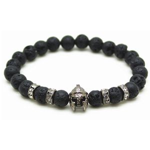 Kralen armband heren Lavasteen Spartan Helmet Grey