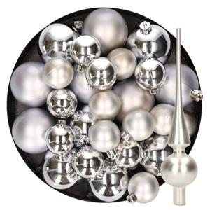 Kerstversiering kunststof kerstballen met piek zilver 6-8-10 cm pakket van 37x stuks - Kerstbal