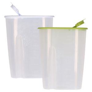 Voedselcontainer strooibus - groen en wit - 2,2 liter - kunststof - 20 x 9.5 x 23.5 cm