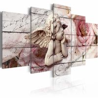 Schilderij - Dagdromende engel, 5 luik, Beige/Roze, 2 maten, Premium print