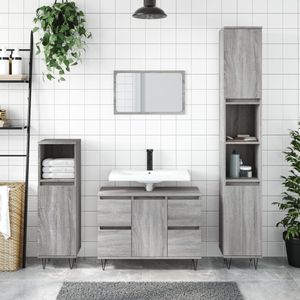 Badkamerkast 80x33x60 cm bewerkt hout grijs sonoma eikenkleurig