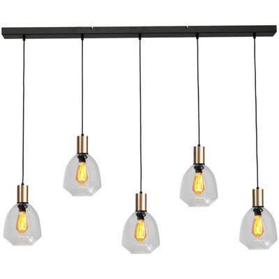 Masterlight 5-lichts hanglamp - goud -Porto met Nicolette clear glazen - 2711-05-02-130-5-12
