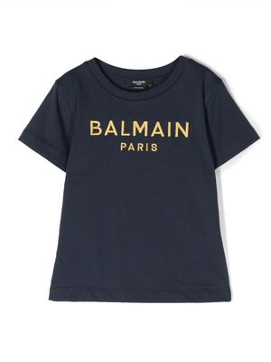 Balmain Kids t-shirt à logo brodé - Bleu