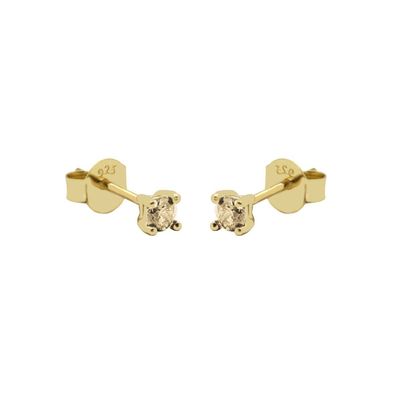 Karma Oorbellen Round Champaign Zirconia 2 mm Goud