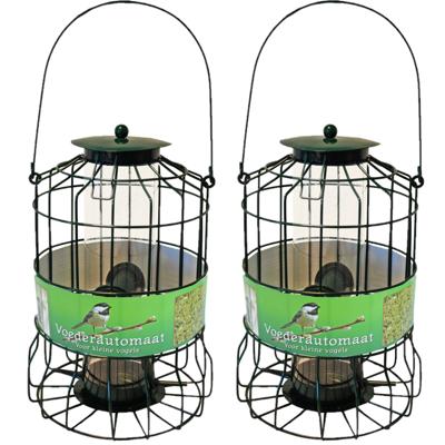 Vogel voedersilo - 2x stuks - groen - 36cm - metaal - voor kleine vogels geschikt