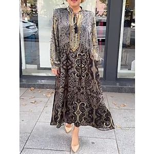 Dames Paisley Etnische jurk Swingjurk V-hals Afdrukken Lange jurk maxi-jurk Buiten Dagelijks Vintage Etnisch Normale pasvorm Lange mouw Zwart Herfst Winter S M