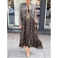 Dames Gewone jurk Paisley Etnische jurk Swingjurk V-hals Afdrukken Lange jurk maxi-jurk Buiten Dagelijks Vintage Etnisch Normale pasvorm Lange mouw Zwart Herfs