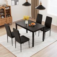 Set van 4 Gestoffeerde Eetkamerstoelen Gestoffeerde Rugleuning en Zitting Imitatieleer Metalen Poten Moderne Stoel Zwart