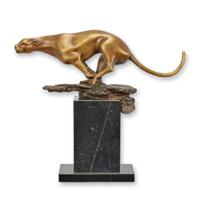 A BRONZE SCULPTURE OF A RUNNING JAGUAR A BRONZE SCULPTURE OF A RUNNING JAGUAR