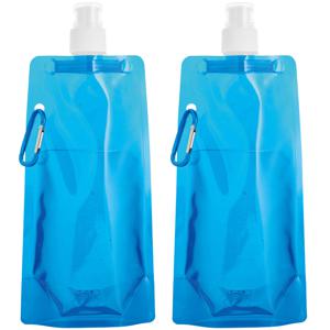 Waterfles/drinkfles opvouwbaar - 10x - blauw - kunststof - 460 ml - schroefdop - waterzak