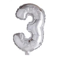 Globos Folie ballon nummer &apos;3&apos; zilver 40cm
