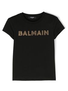 Balmain Kids t-shirt en coton à logo strassé - Noir