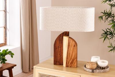 Massieve tafellamp LOVERS 60cm Natural Rain Wood White Fabric Shade - 46649