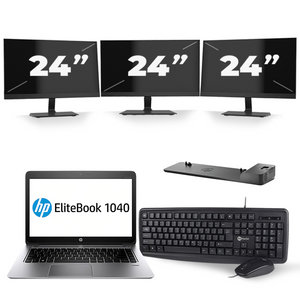 HP EliteBook Folio 1040 G1 - Intel Core i5-4e Generatie - 14 inch - 8GB RAM - 240GB SSD - Windows 11 + 3x 24 inch Monitor