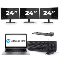 HP EliteBook Folio 1040 G1 - Intel Core i5-4e Generatie - 14 inch - 8GB RAM - 240GB SSD - Windows 11 + 3x 24 inch Monitor - thumbnail