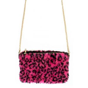 Pluche handtas roze panterprint nepbont - carnaval/foute party   -