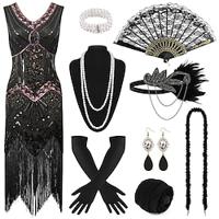 Roaring jaren '20 Jaren 1920 Cocktail jurk Vintage Jurk Flapper jurk Jurken Outfits Galajurken Kerst feestjurk The Great Gatsby Charleston Dames Pailletten Kwastje Veer Nieuwjaar Halloween Feest Lightinthebox - thumbnail