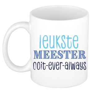 Cadeau koffie/thee mok voor Meester - blauw - de leukste Meester - keramiek - 300 ml