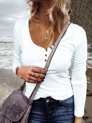 Casual U-Neck Long Sleeve T Shirt Tee