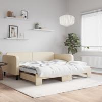 Slaapbank met onderschuifbed 100x200 cm stof crèmekleurig