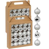 Gedecoreerde kerstballen - 50x stuks - 6 cm - zilver/wit - kunststof