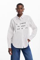 Gestreept overhemd met tekst - WHITE - XL