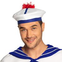 Carnaval verkleed Matroos/matrozen hoedje - maat 59 - wit/blauw - voor volwassenen - Maritiem thema