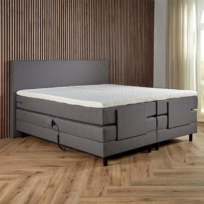 Elektrisch Verstelbare 2-Persoons Boxspring Lizz - Grijs/ Antraciet 160x200 cm - Pocketvering - Inclusief Topper - Dekbed-Discounter.nl