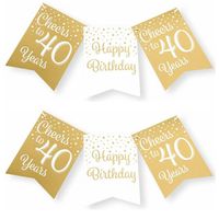 Paperdreams Verjaardag Vlaggenlijn 40 jaar - 2x - Gerecycled karton - wit/goud - 600 cm - Vlaggenlijnen