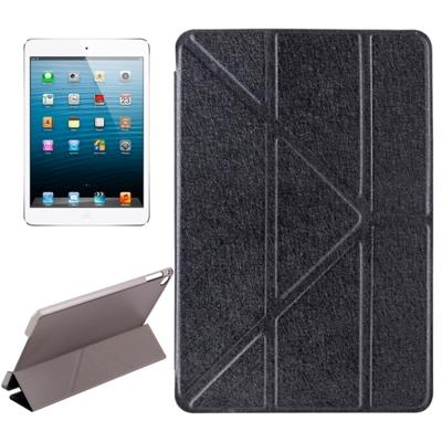 Transformers stijl zijde textuur horizontale Flip effen kleur lederen draagtas met houder voor iPad mini 2019 (zwart)